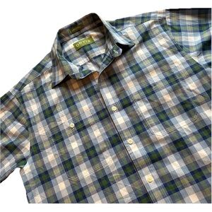 Orvis Men's Short Sleeve Button Down Shirt Blue/Green Plaid Size Large